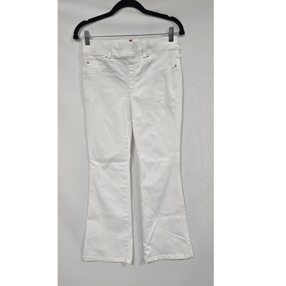 Spanx Jeans women M white flare wide leg front pull‎ on cotton minimalist